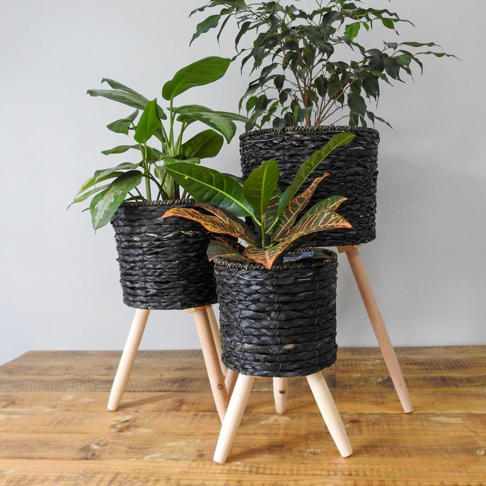 Black Basket on Wooden Stand
