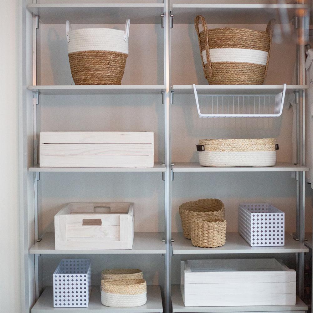 White Two-tone Basket with Leather Handles