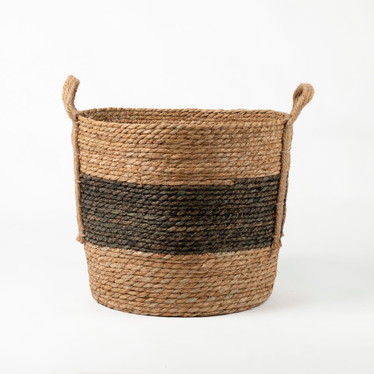 Natural and Black Stripe Basket with Hemp Handles