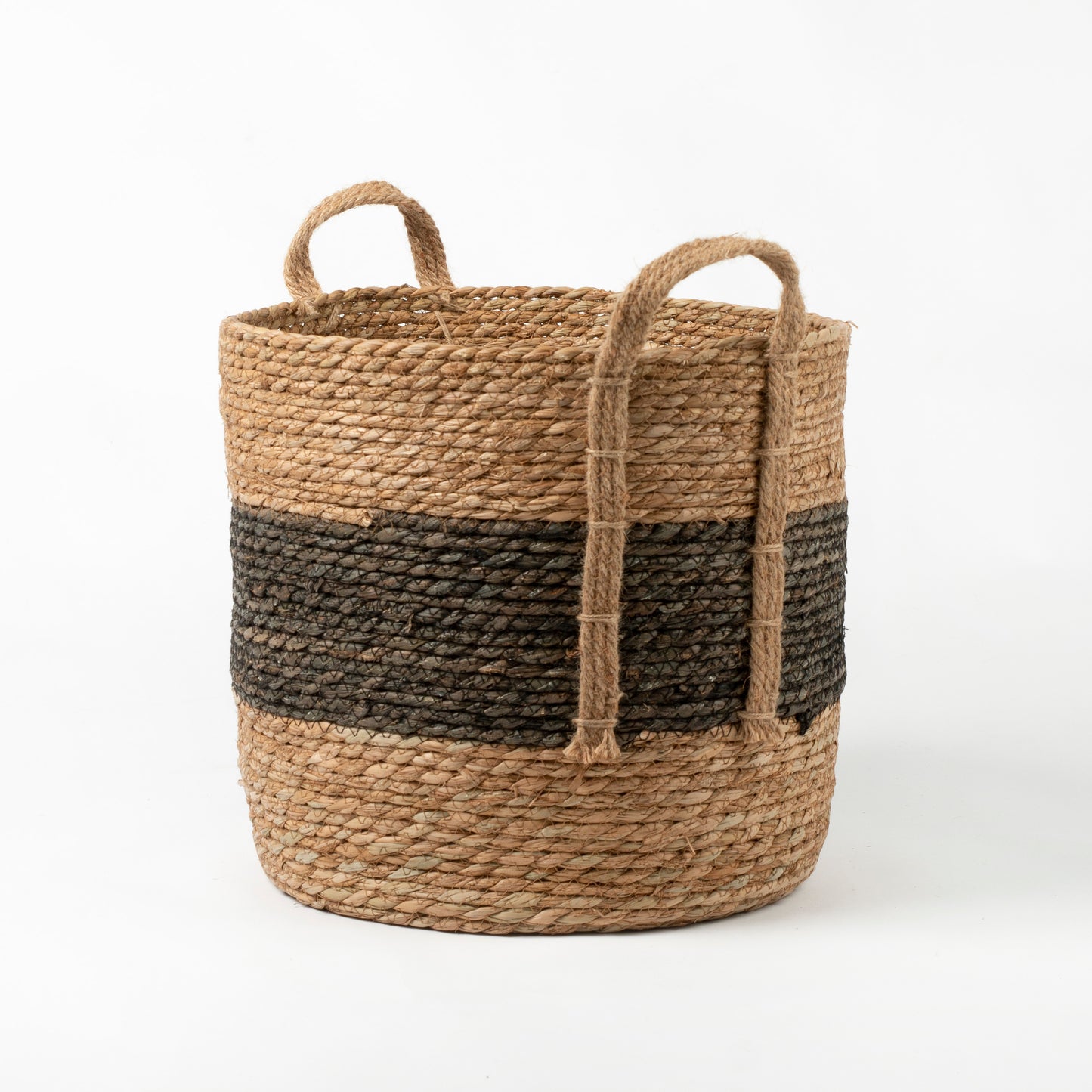 Natural and Black Stripe Basket with Hemp Handles