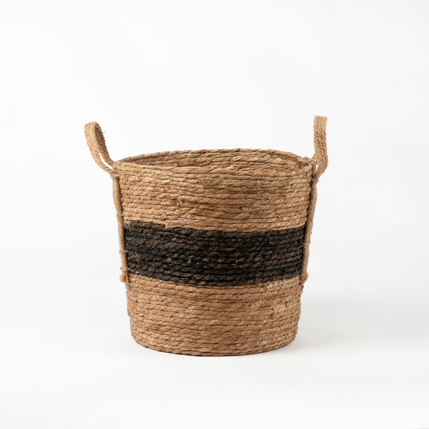 Natural and Black Stripe Basket with Hemp Handles