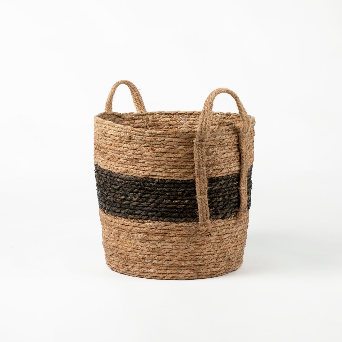 Natural and Black Stripe Basket with Hemp Handles