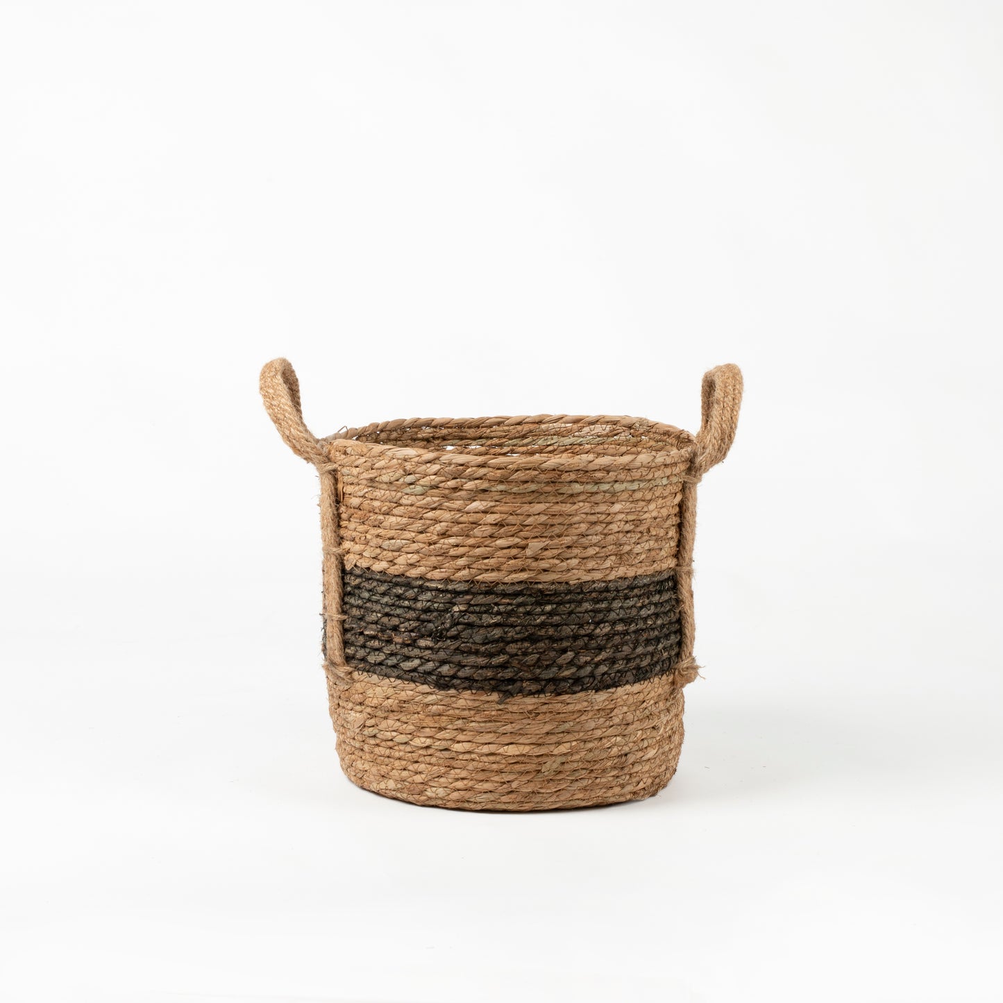 Natural and Black Stripe Basket with Hemp Handles