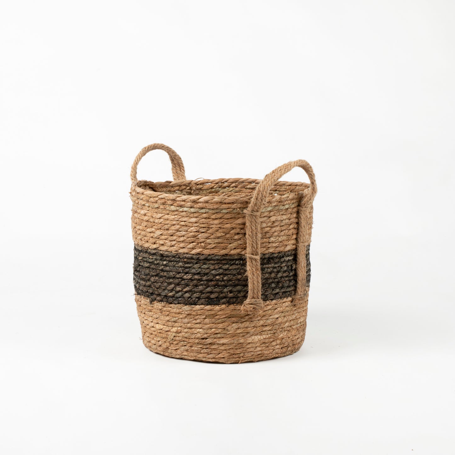Natural and Black Stripe Basket with Hemp Handles