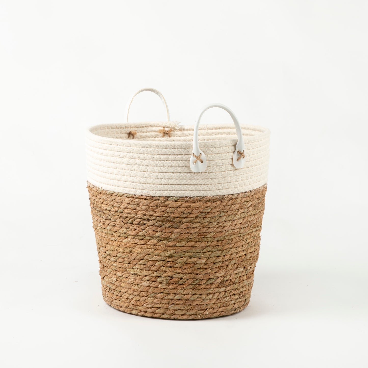 White Two-tone Basket with Leather Handles