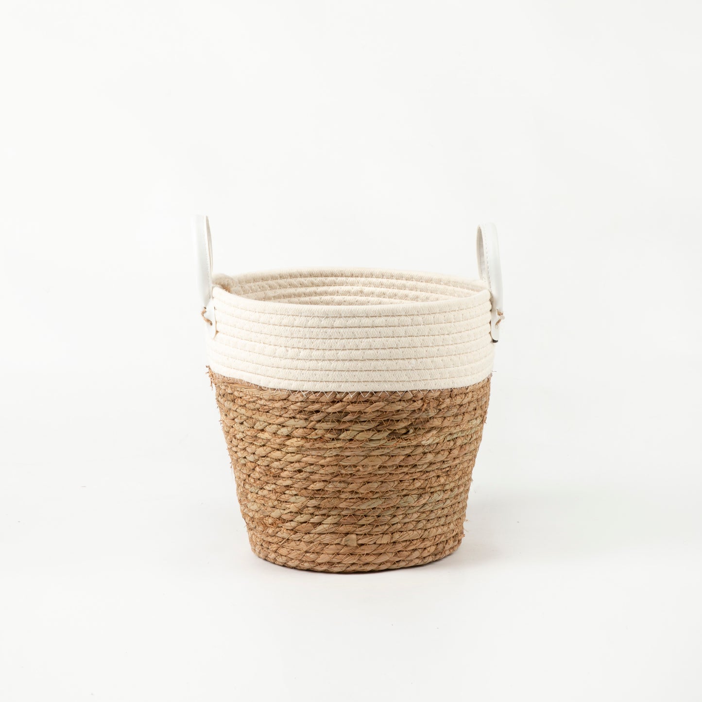 White Two-tone Basket with Leather Handles