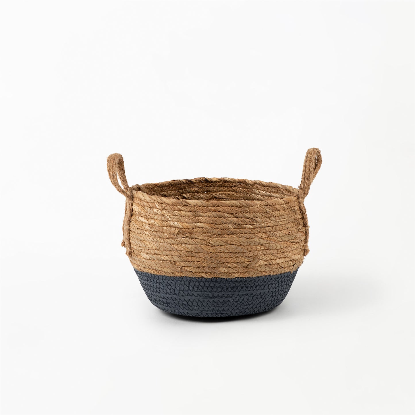 Natural and Blue Bottom Basket with Hemp Handle