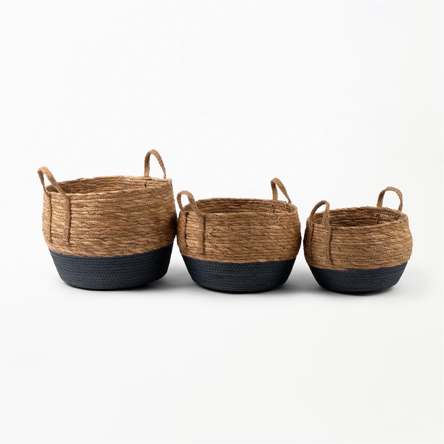 Natural and Blue Bottom Basket with Hemp Handle
