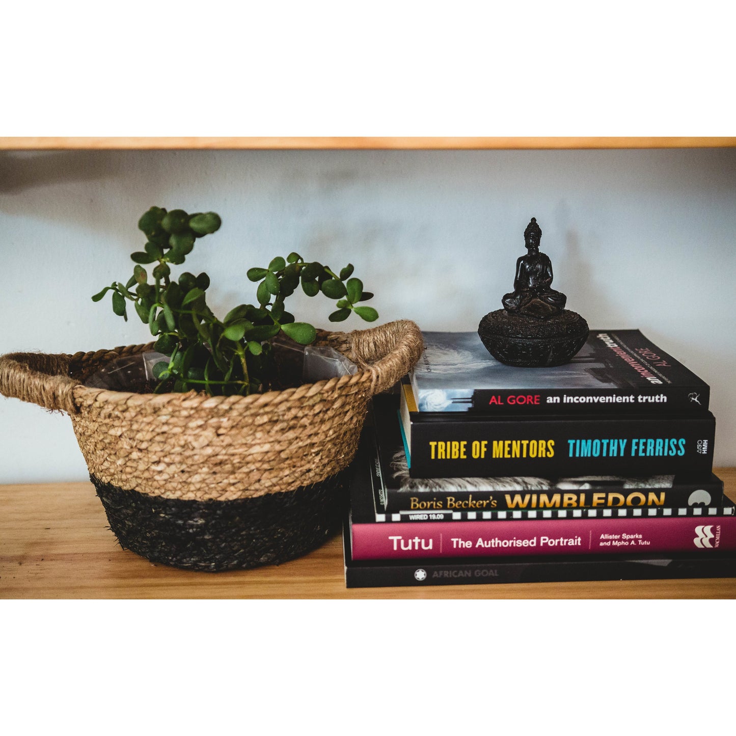 Black Two-tone Planter Basket with Hemp Handles