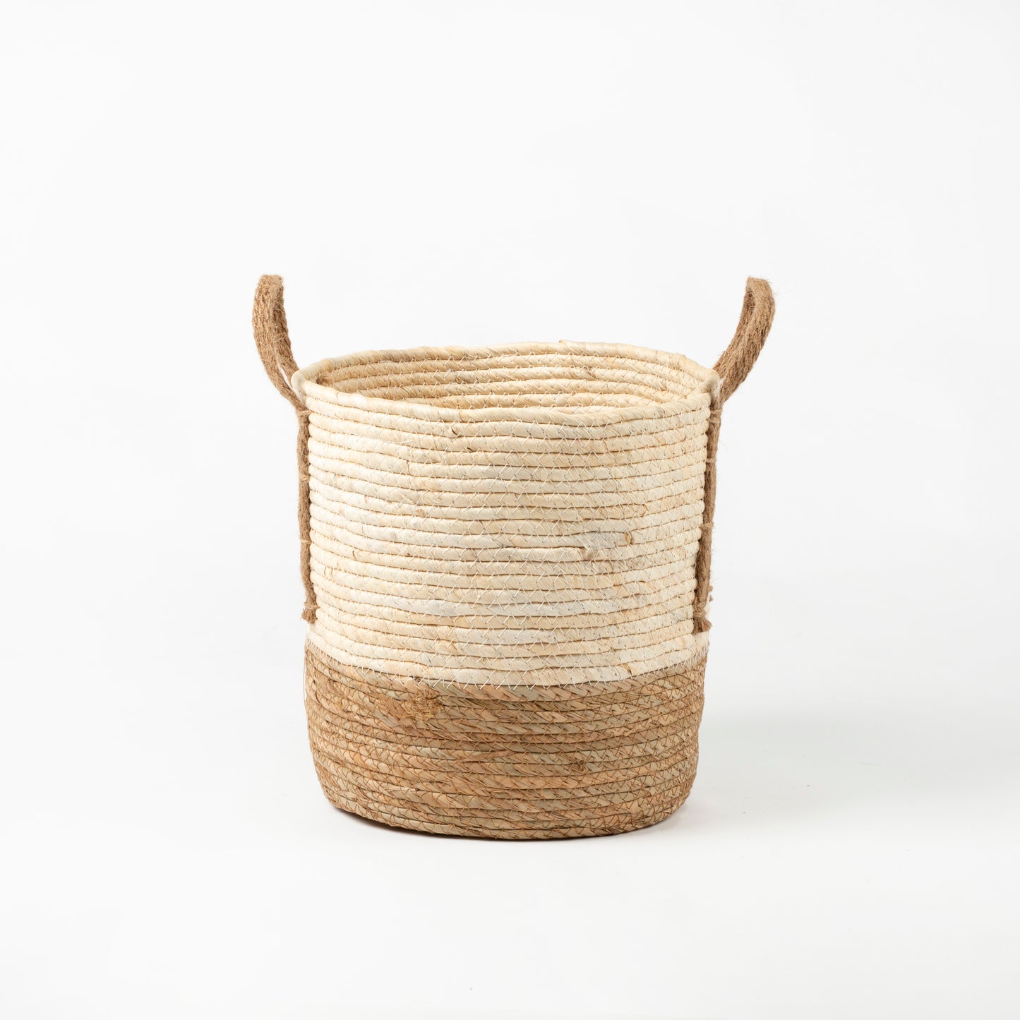 Natural Two-tone Basket with Hemp Handles