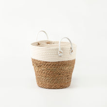 Load image into Gallery viewer, White Two-tone Basket with Leather Handles
