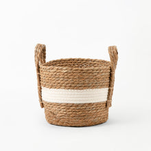 Load image into Gallery viewer, Natural and White Stripe Basket with Woven Handles
