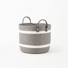 Load image into Gallery viewer, Two-Striped Grey Basket with Leather Handles
