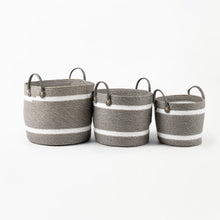 Load image into Gallery viewer, Two-Striped Grey Basket with Leather Handles
