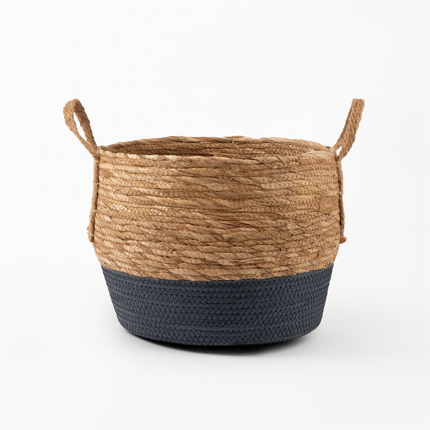 Natural and Blue Bottom Basket with Hemp Handle