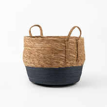 Load image into Gallery viewer, Natural and Blue Bottom Basket with Hemp Handle
