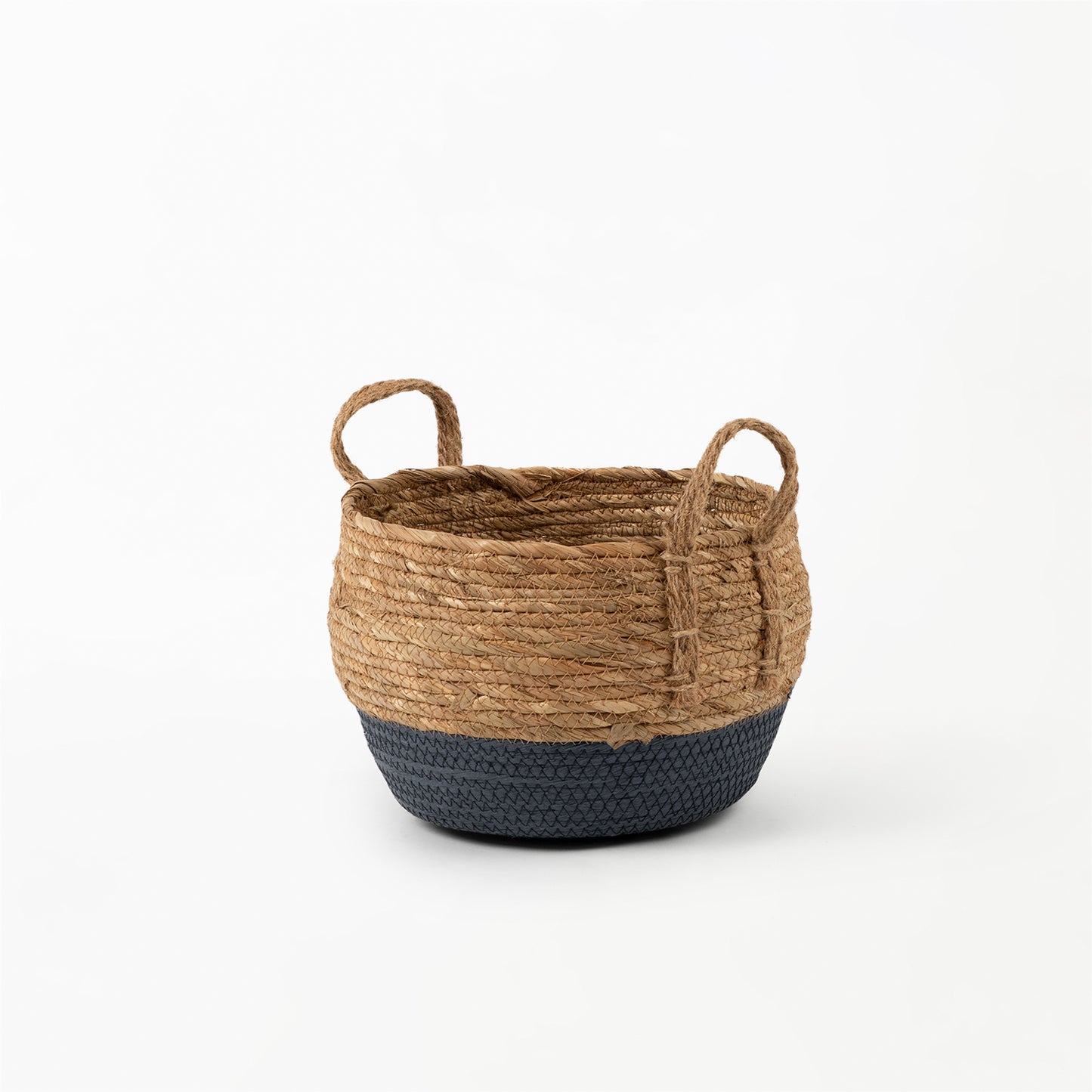 Natural and Blue Bottom Basket with Hemp Handle