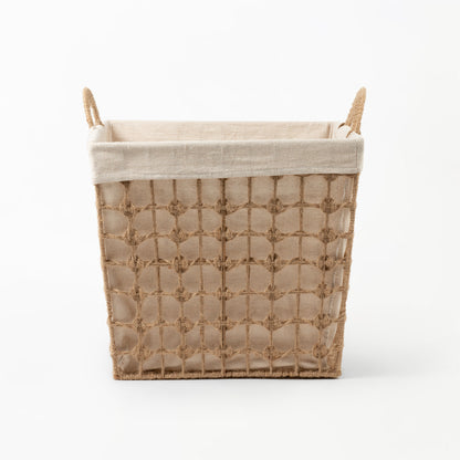 Square Hemp Tied Wire Basket with Hemp Fabric Inner