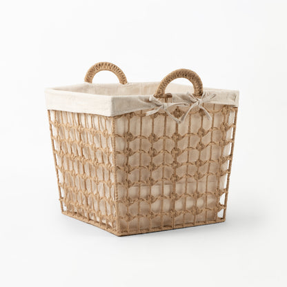 Square Hemp Tied Wire Basket with Hemp Fabric Inner