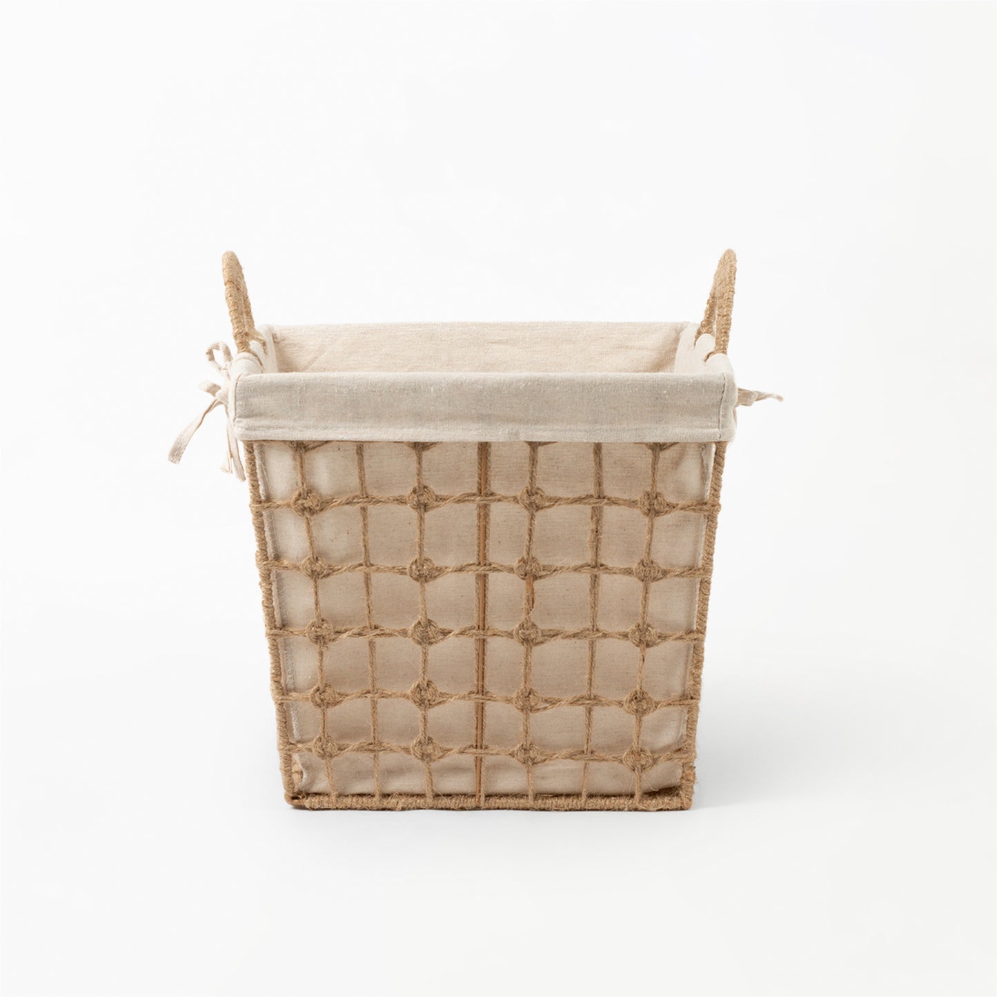 Square Hemp Tied Wire Basket with Hemp Fabric Inner