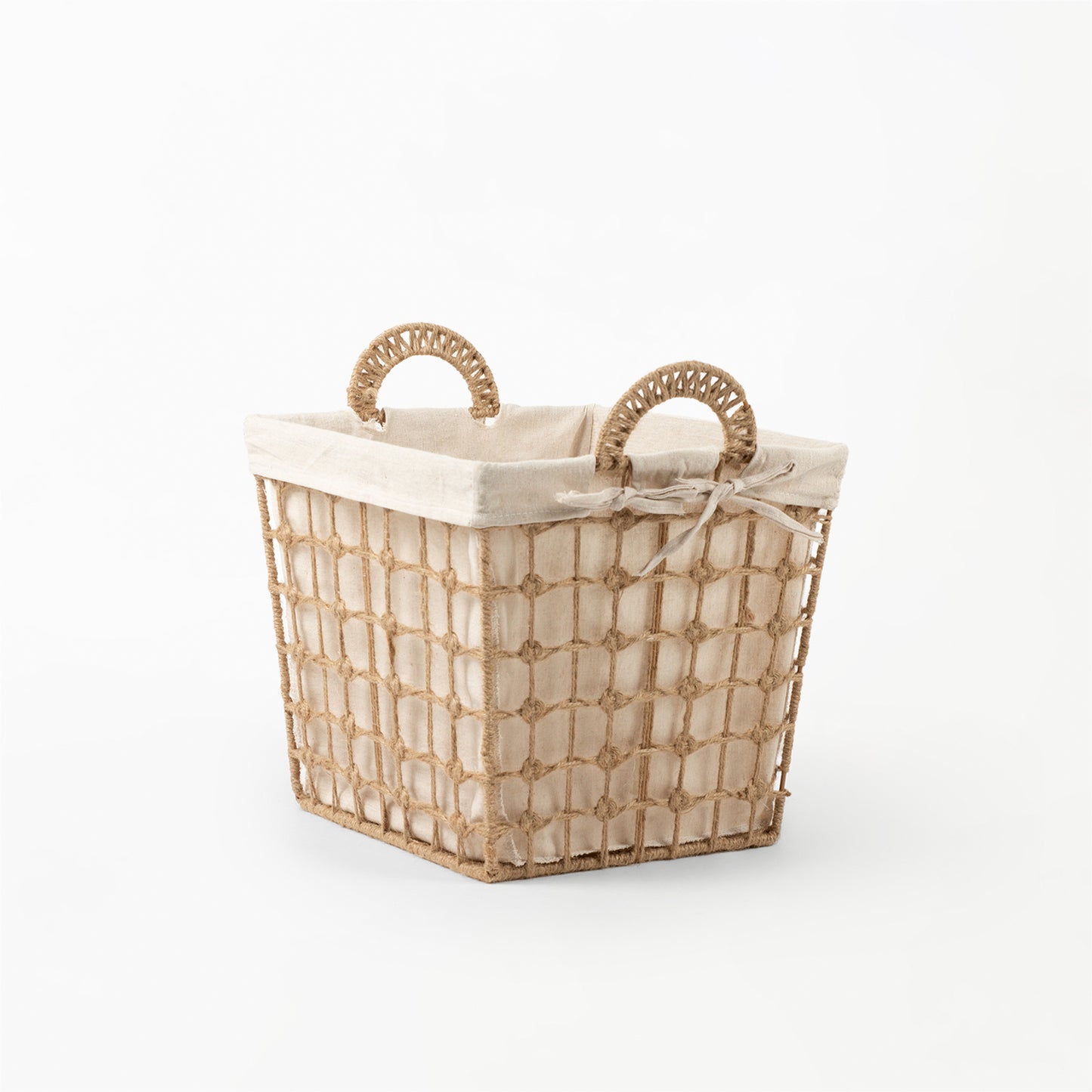 Square Hemp Tied Wire Basket with Hemp Fabric Inner