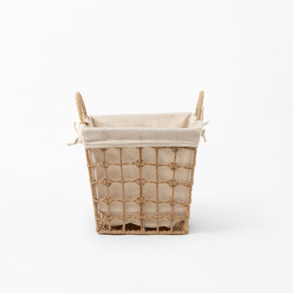 Square Hemp Tied Wire Basket with Hemp Fabric Inner