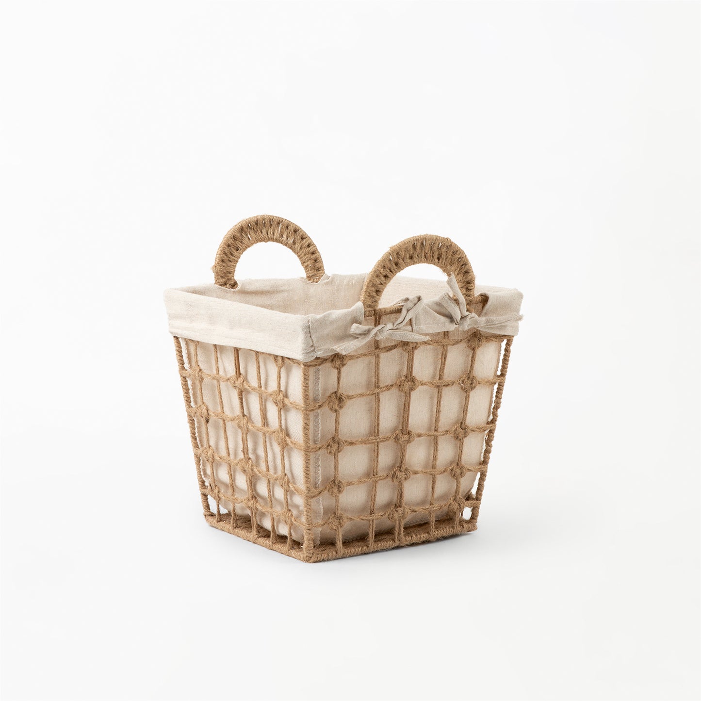 Square Hemp Tied Wire Basket with Hemp Fabric Inner