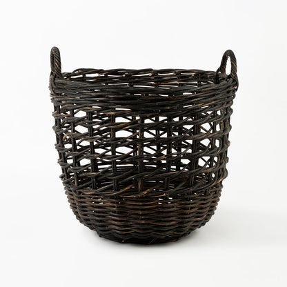 Rattan Round Open Weave Basket Black