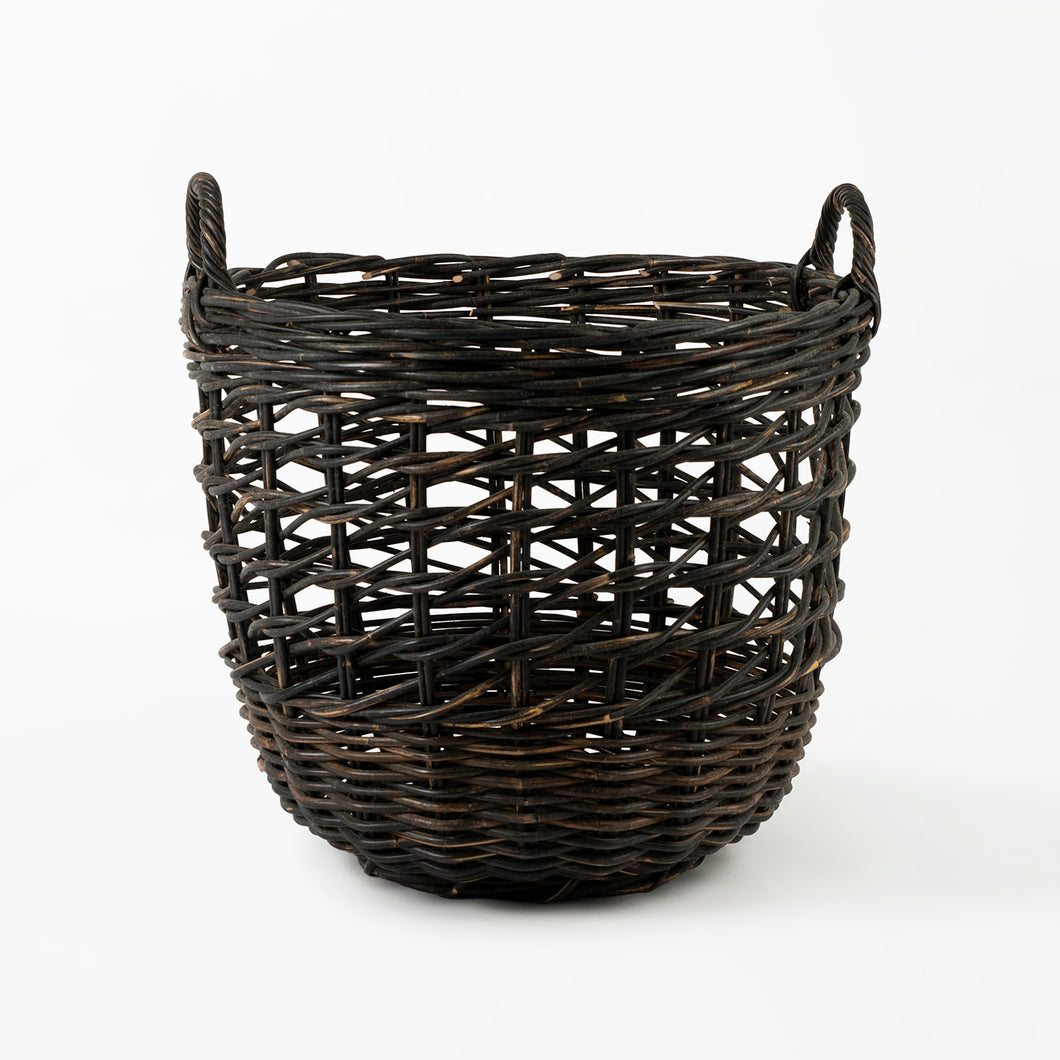 Rattan Round Open Weave Basket Black