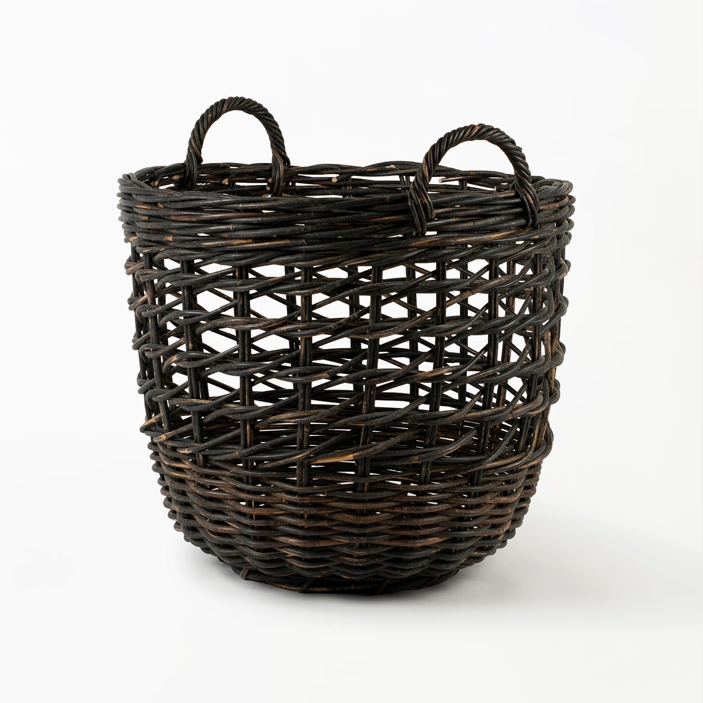 Rattan Round Open Weave Basket Black