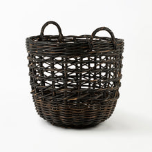 Load image into Gallery viewer, Rattan Round Open Weave Basket Black
