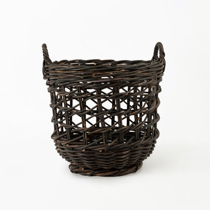 Rattan Round Open Weave Basket Black