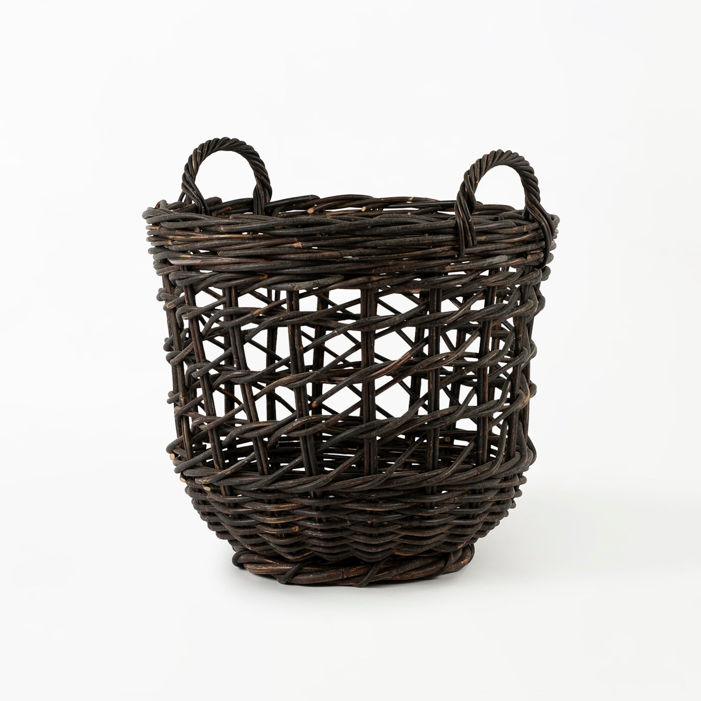 Rattan Round Open Weave Basket Black