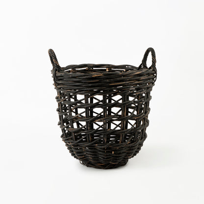 Rattan Round Open Weave Basket Black