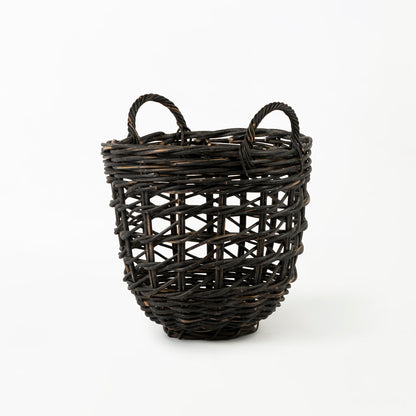 Rattan Round Open Weave Basket Black