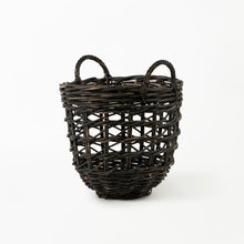 Load image into Gallery viewer, Rattan Round Open Weave Basket Black

