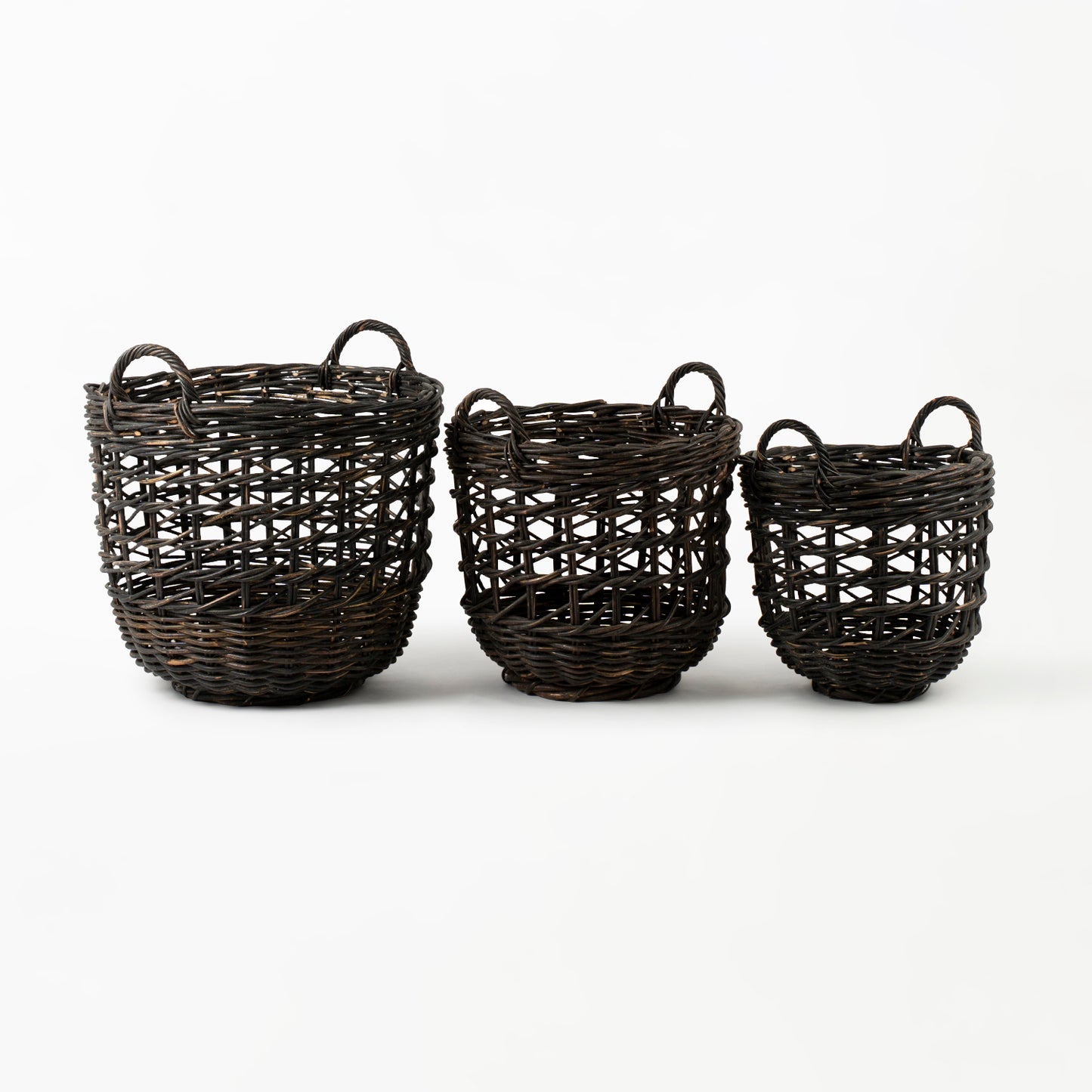 Rattan Round Open Weave Basket Black