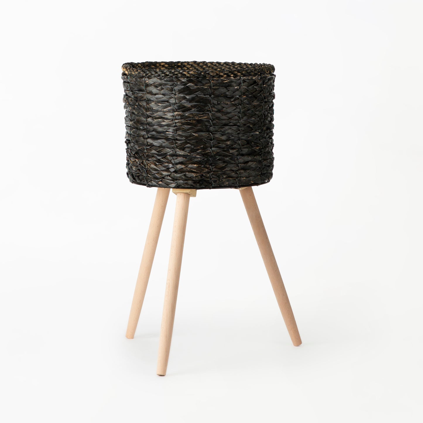 Black Basket on Wooden Stand