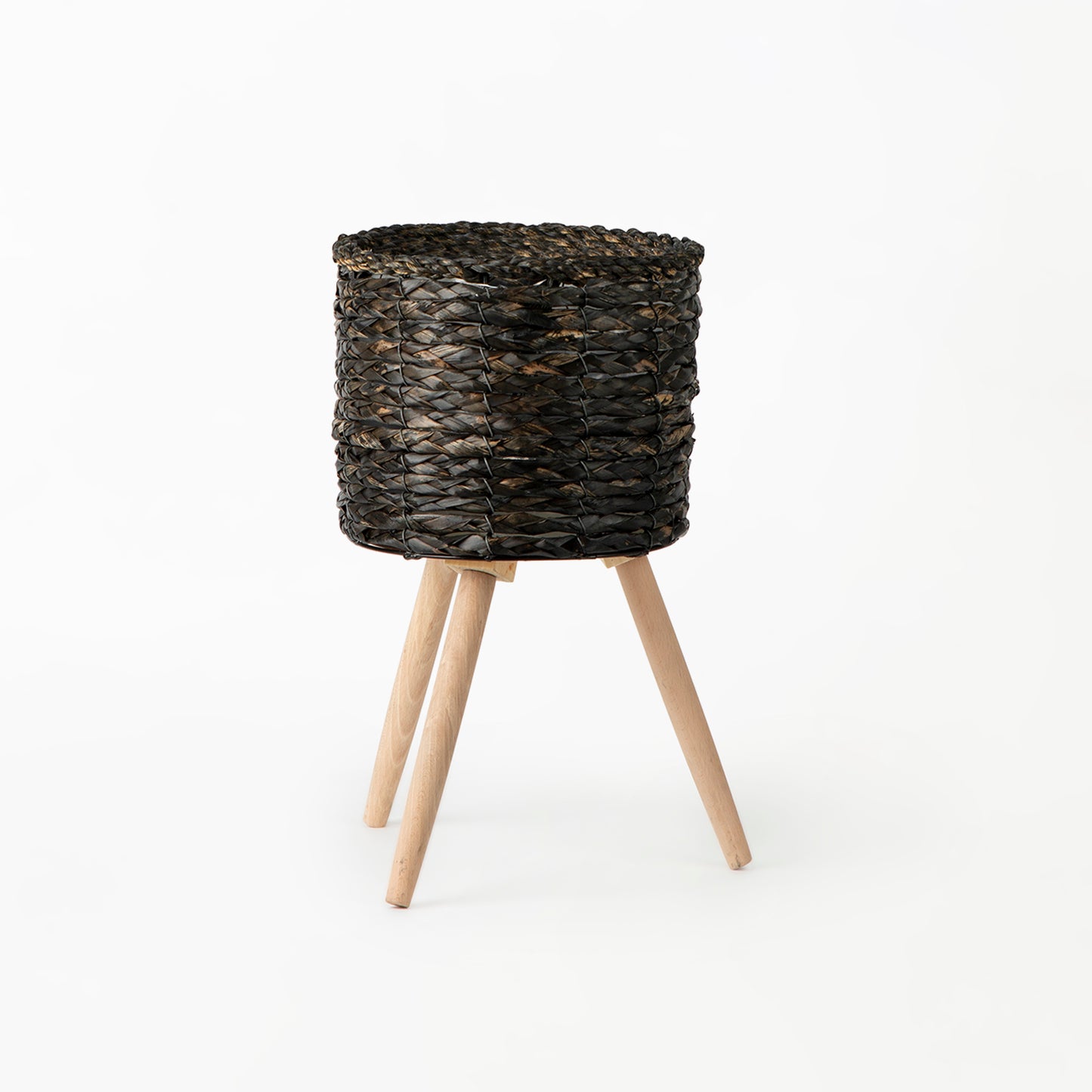 Black Basket on Wooden Stand