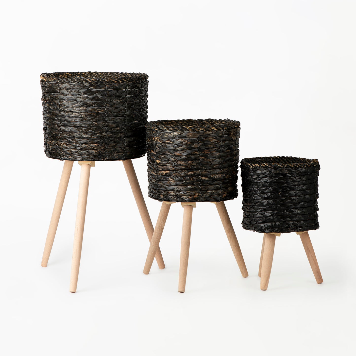 Black Basket on Wooden Stand