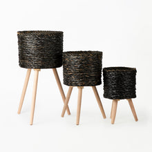 Load image into Gallery viewer, Black Basket on Wooden Stand
