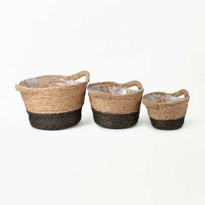 Black Two-tone Planter Basket with Hemp Handles