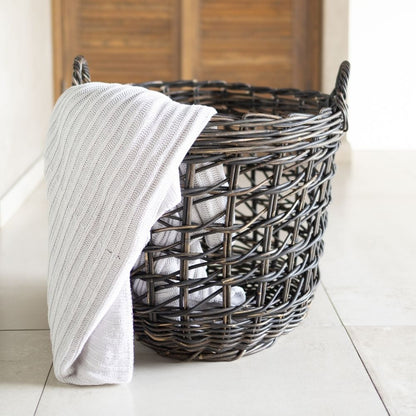 Rattan Round Open Weave Basket Black